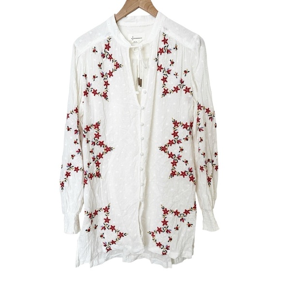Anthropologie Embroidered White Tunic Blouse Size Medium - Picture 2 of 9